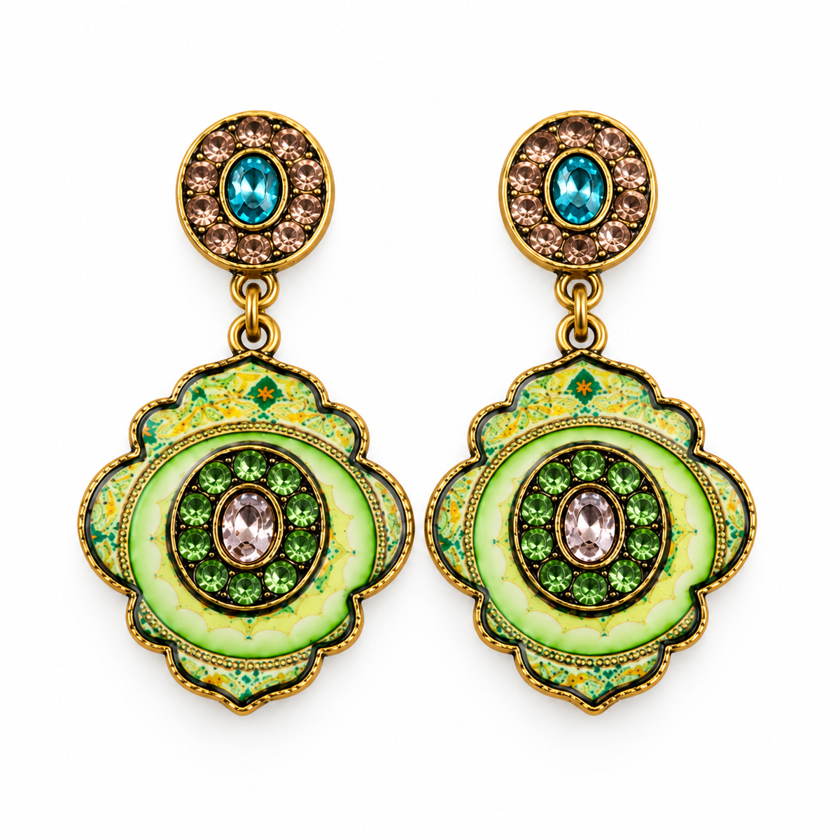 Mystic mirror- Hand painted stone studded dangler earrings