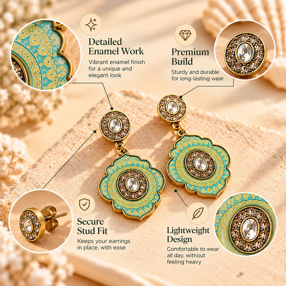Mystic mirror- Hand painted stone studded dangler earrings