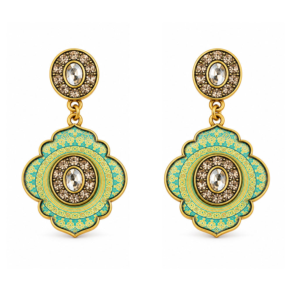 Mystic mirror- Hand painted stone studded dangler earrings