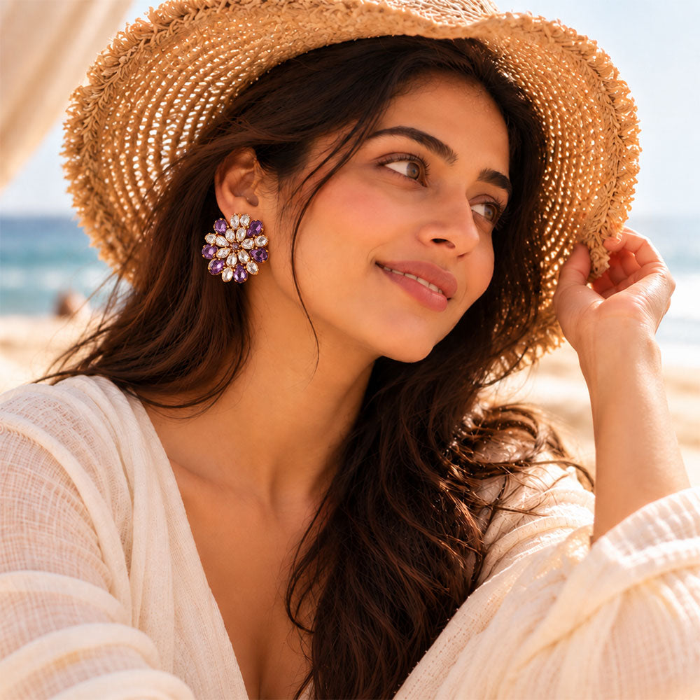 Royal bloom- Stone studded Stud earrings