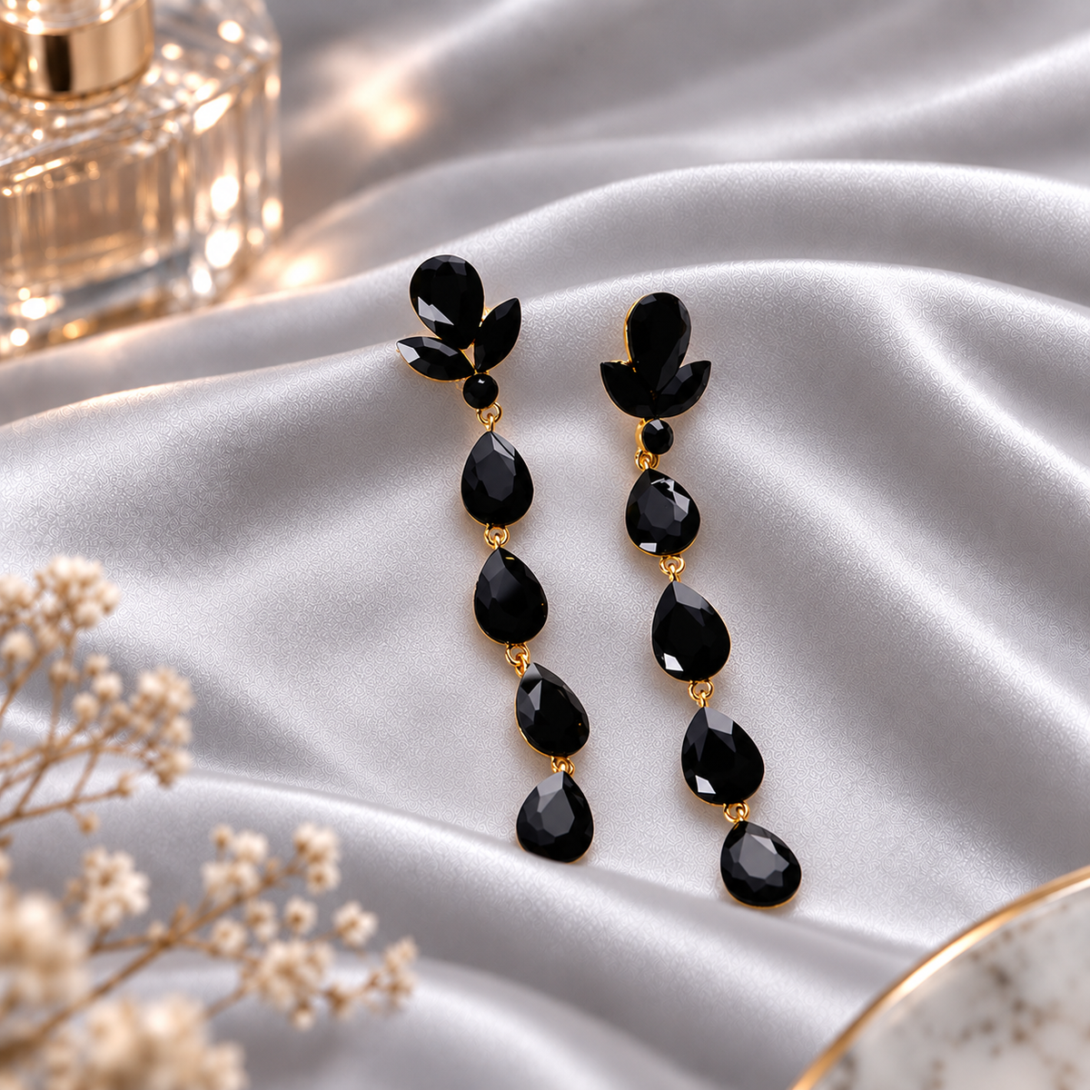 Night drops- Stone studded dangler earrings