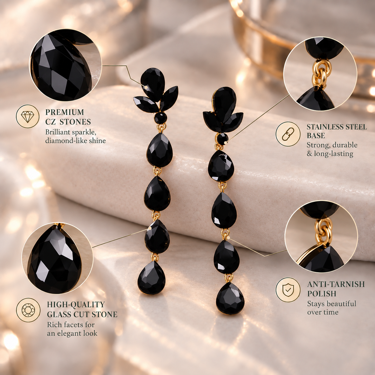 Night drops- Stone studded dangler earrings