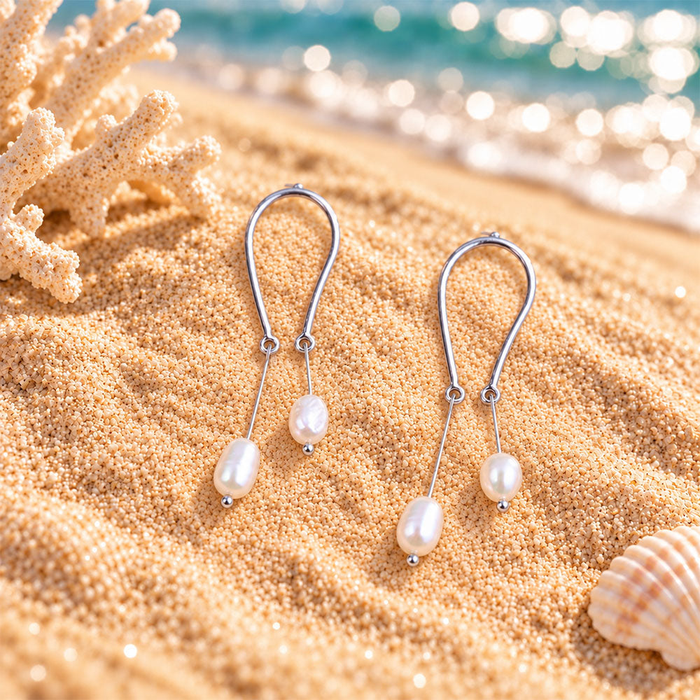 Ceafted curve- Hanging pearl dangler earrings
