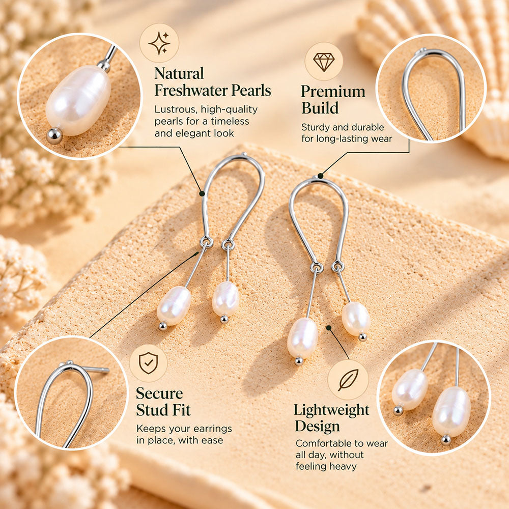 Ceafted curve- Hanging pearl dangler earrings