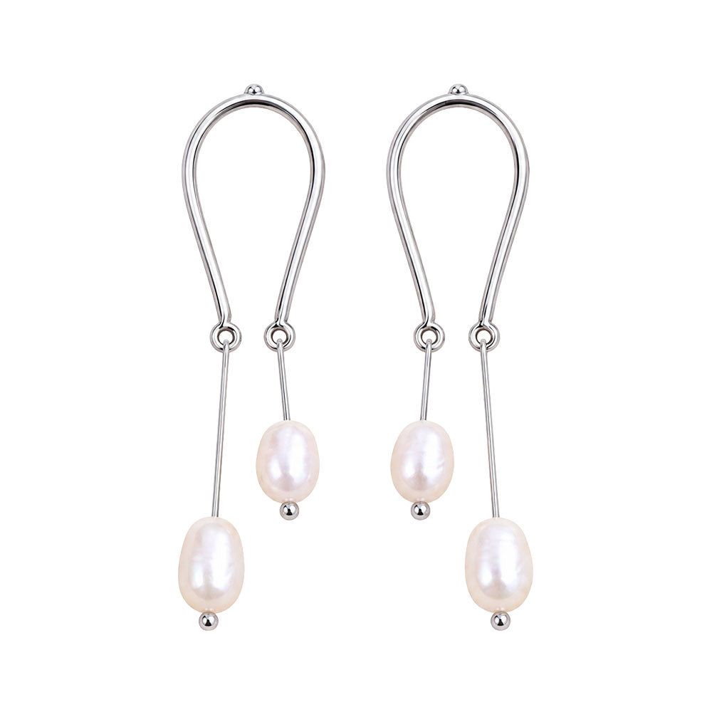 Ceafted curve- Hanging pearl dangler earrings