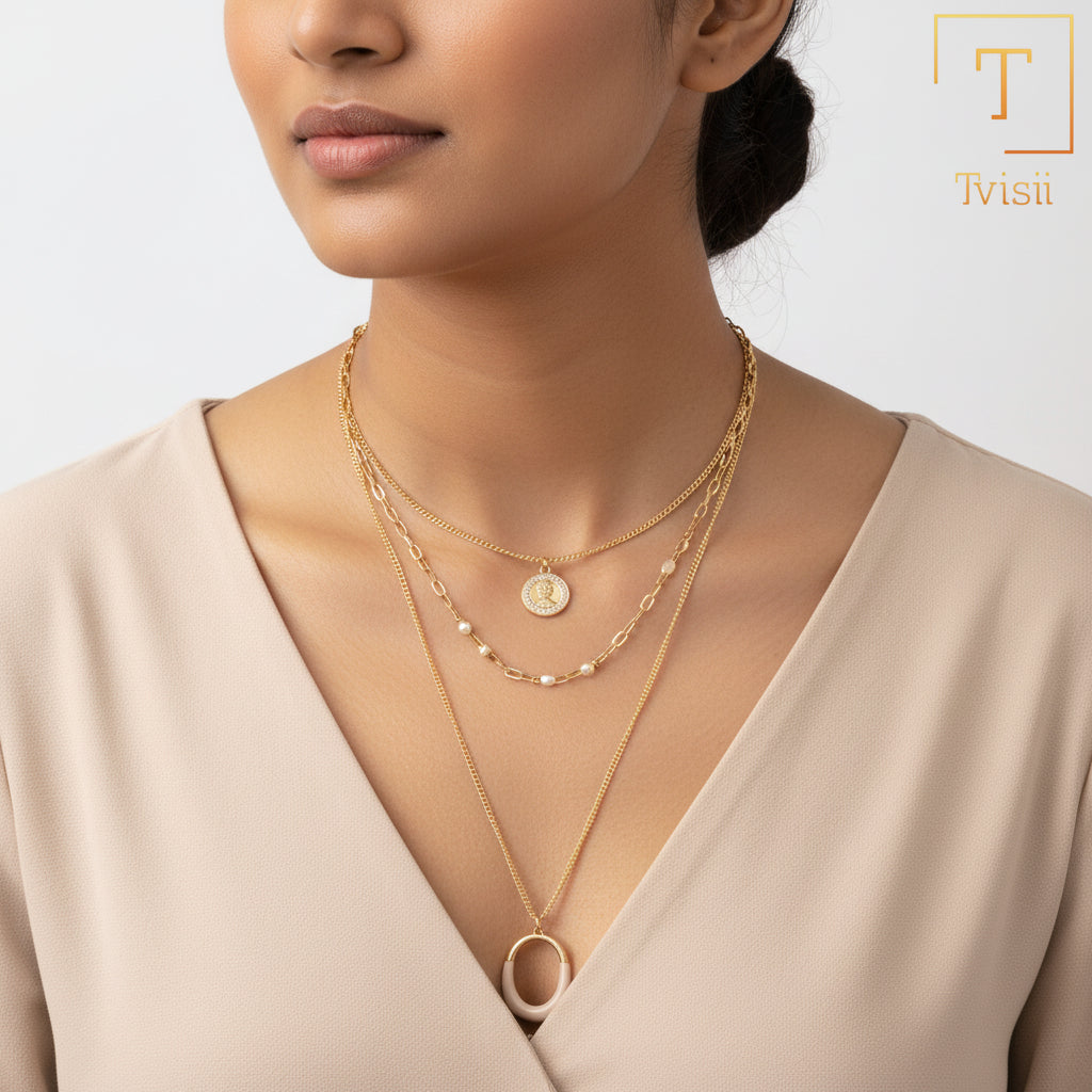 Moonlit Layers- golden  layered necklace