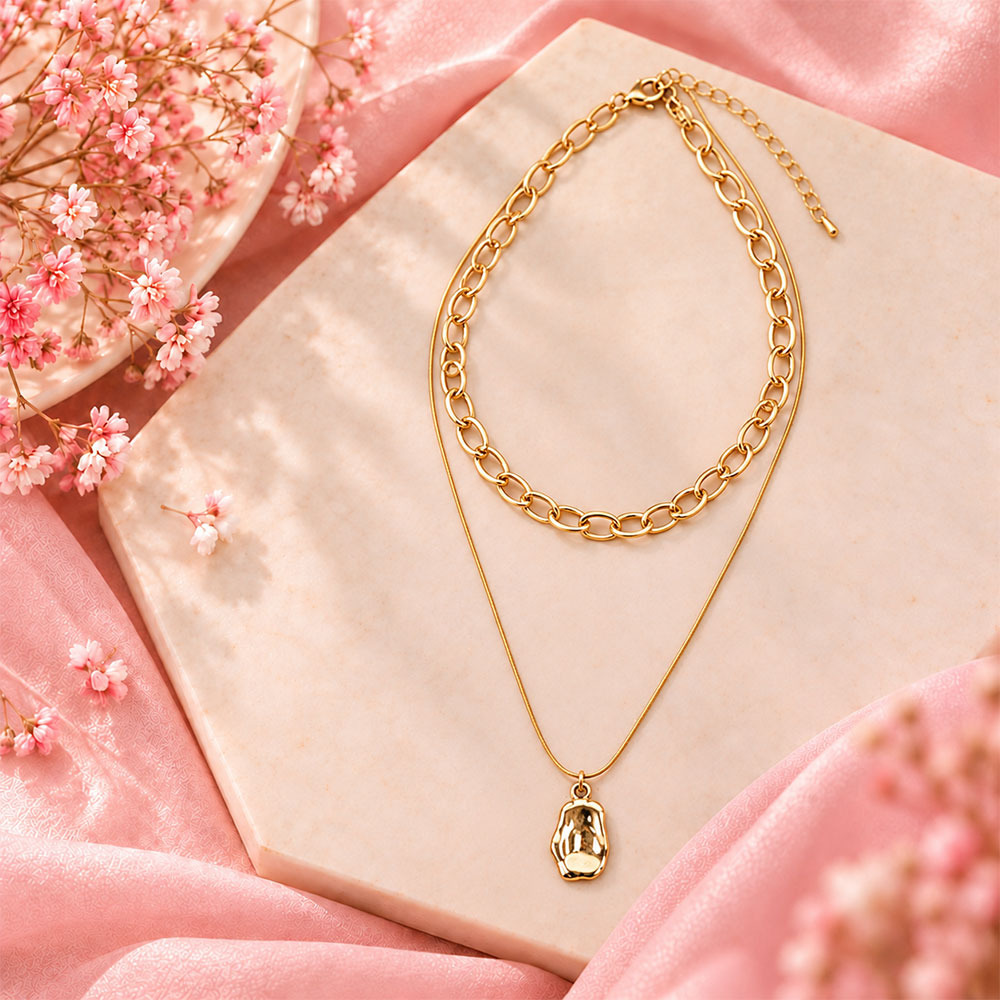 Pebble Thread- golden  layered necklace