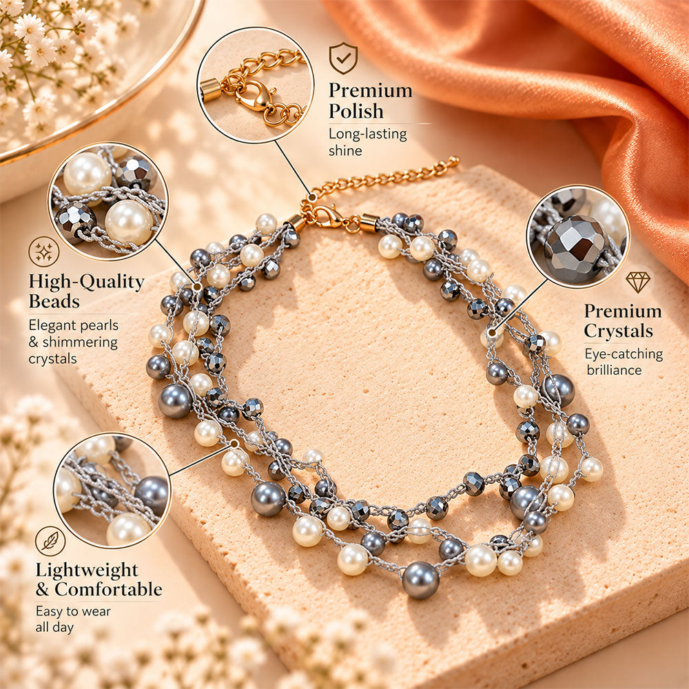 Statement pearls- Pearl studded statement neckpiecegolden  layered necklace