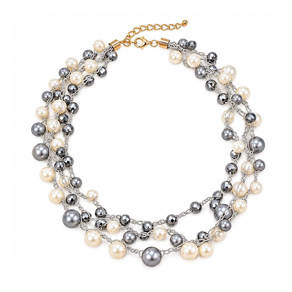 Statement pearls- Pearl studded statement neckpiecegolden  layered necklace