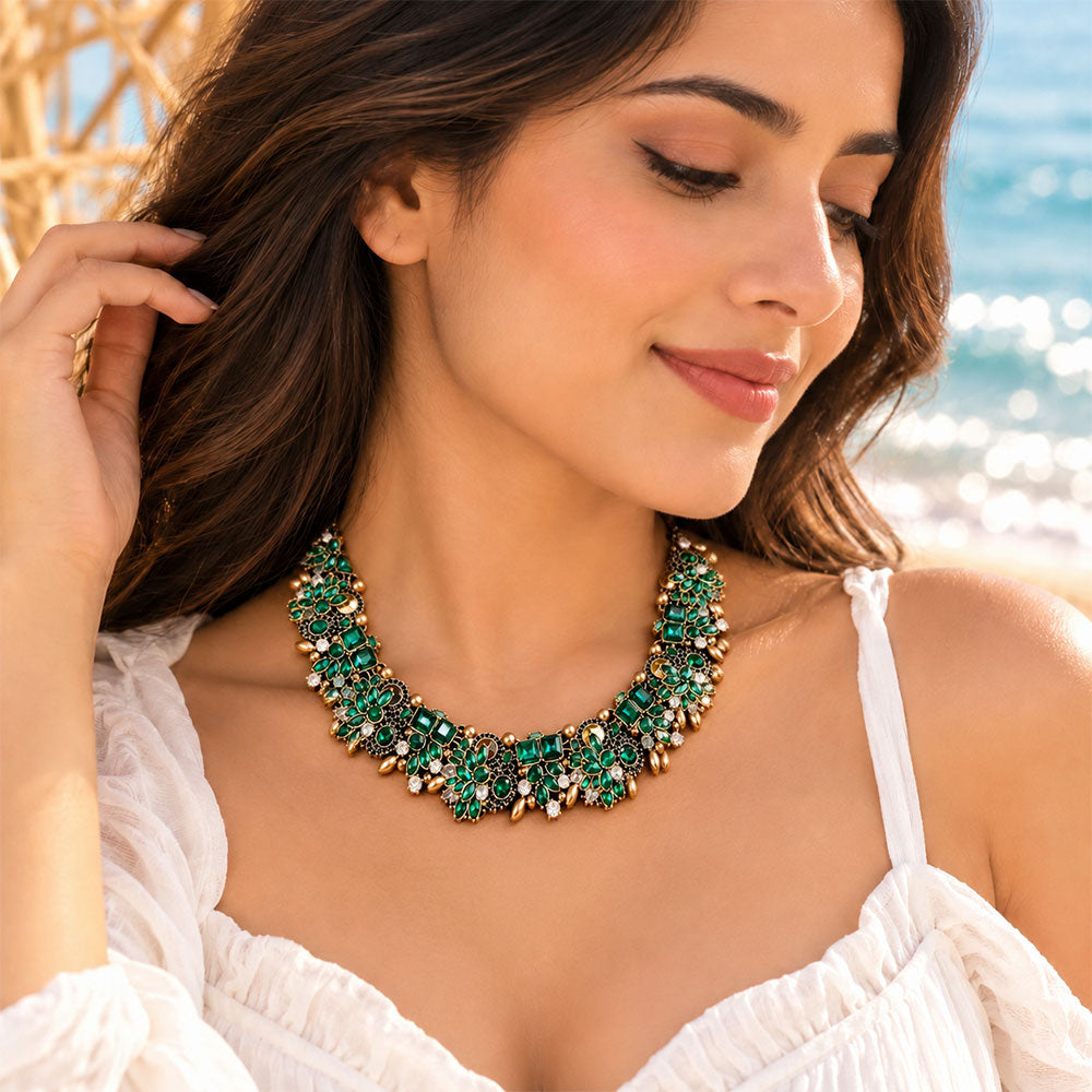 Sunlit Stones- Stone Studded Statement Neckpiece