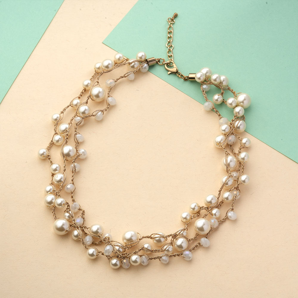 Statement pearls- Pearl studded statement neckpiecegolden  layered necklace