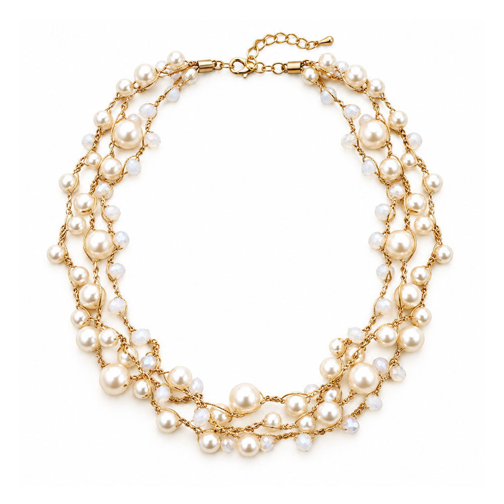 Statement pearls- Pearl studded statement neckpiecegolden  layered necklace
