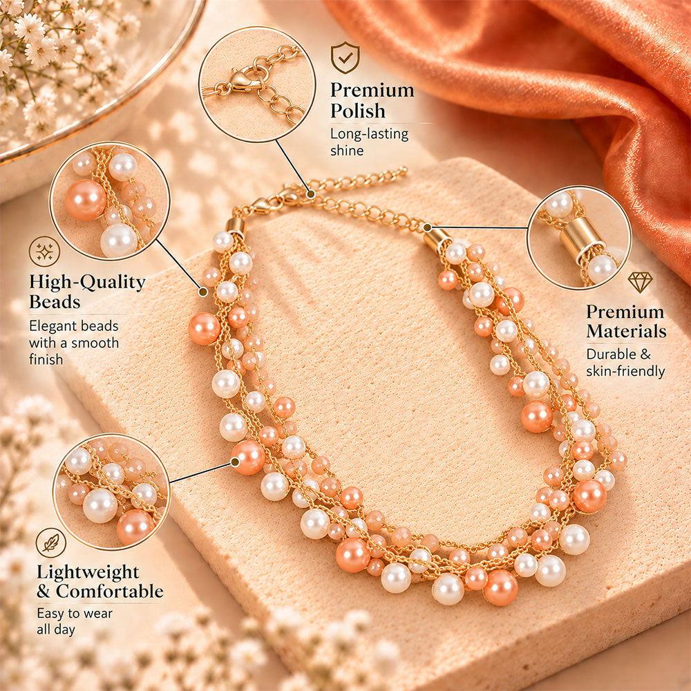 Statement pearls- Pearl studded statement neckpiecegolden  layered necklace