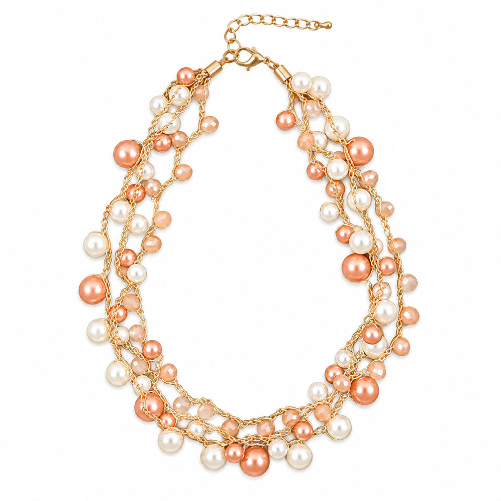 Statement pearls- Pearl studded statement neckpiecegolden  layered necklace