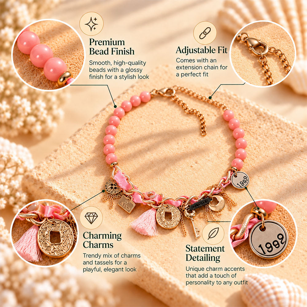 Play Thread- Charm Studded Beaded Neckpiece