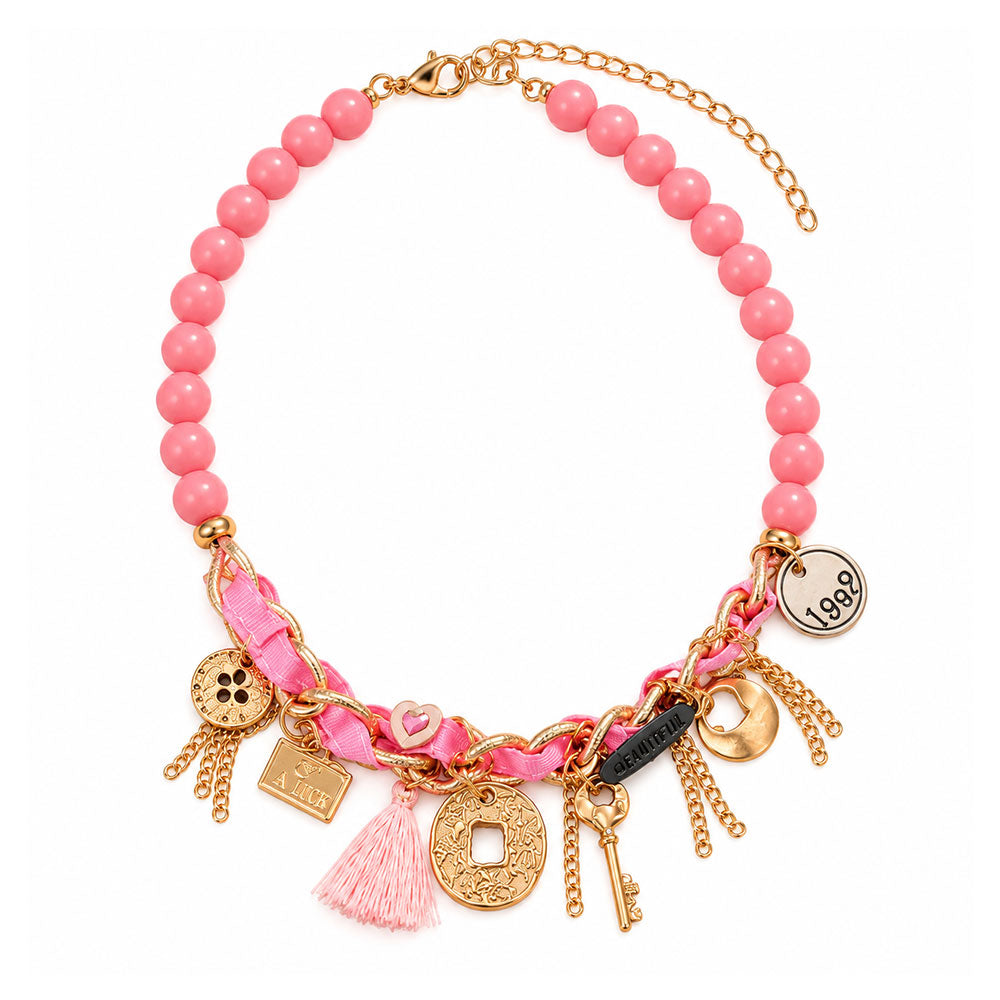Play Thread- Charm Studded Beaded Neckpiece