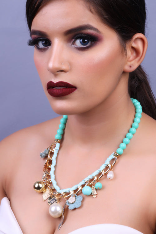 Aura Burst- Charm Studded Beaded Neckpiece