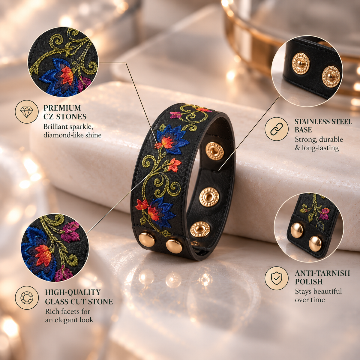 Grain Flow- Statement Leather bracelet