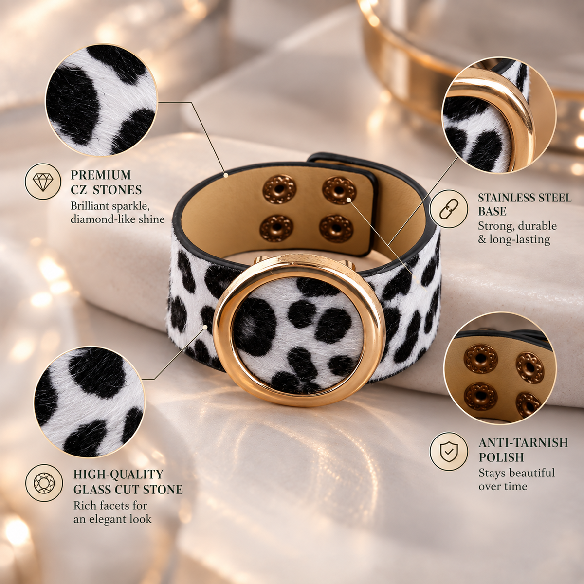 Earthbound Band- Animal Print leather bracelet