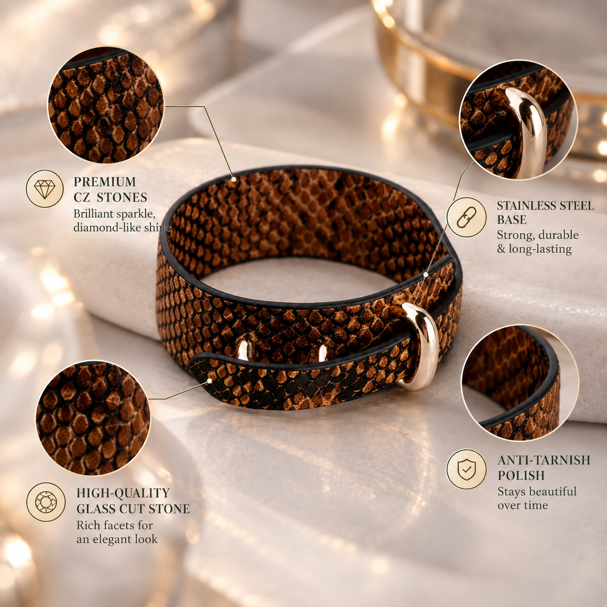 Desert Leather Thread- Statement Leather Bracelet