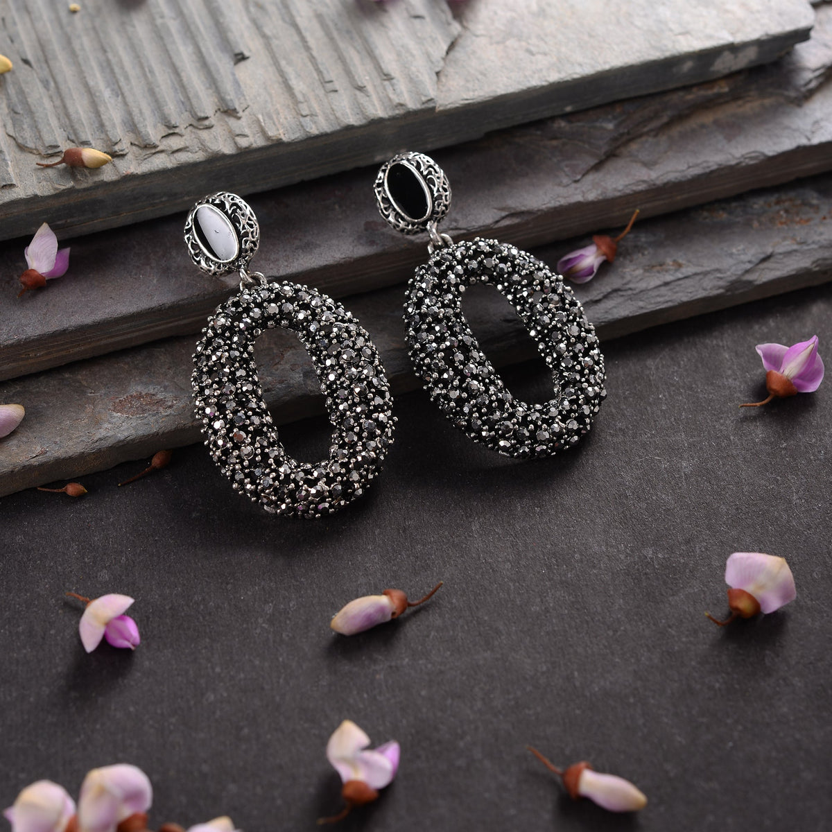 Crystal Veil- Stone studded dangler earrings