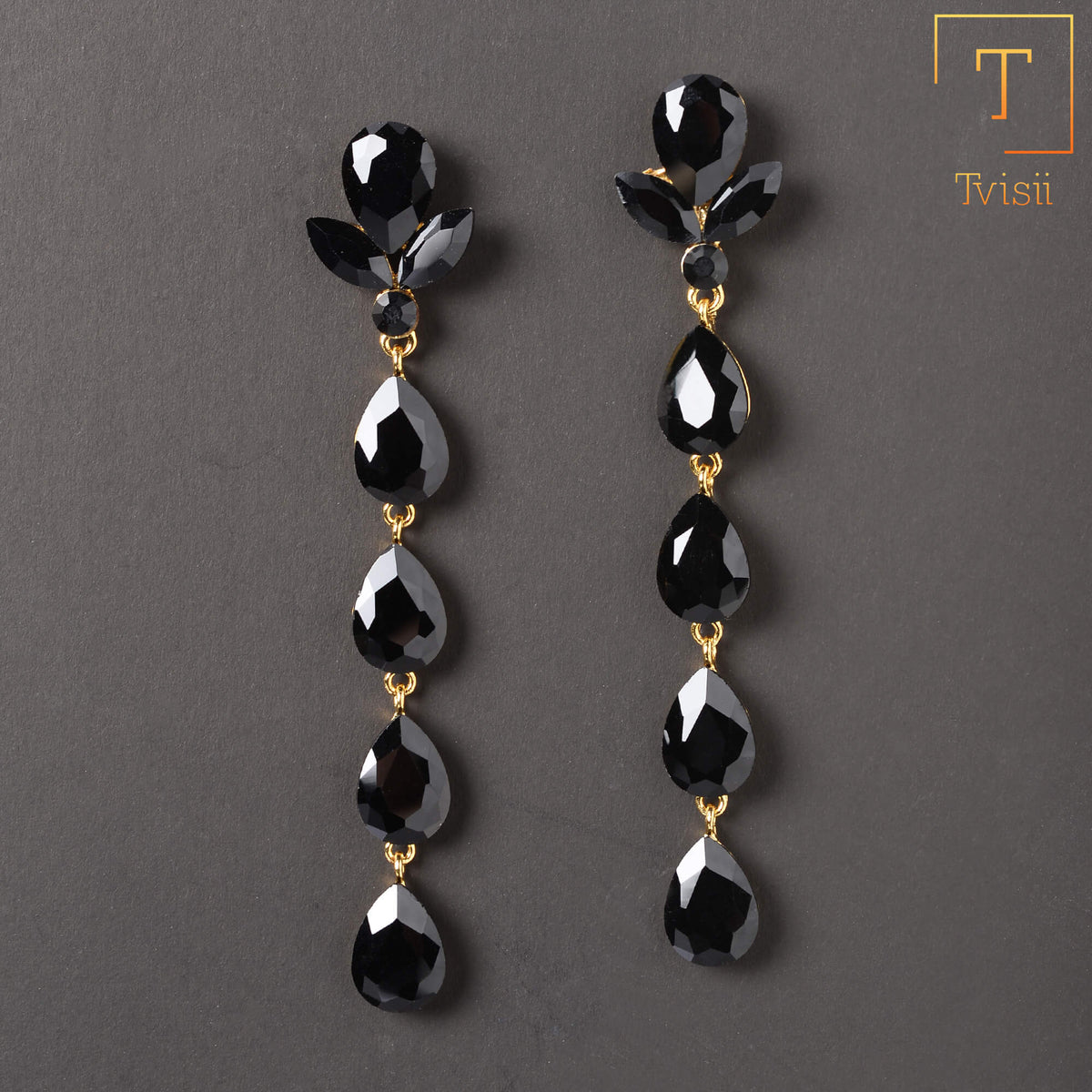 Night drops- Stone studded dangler earrings