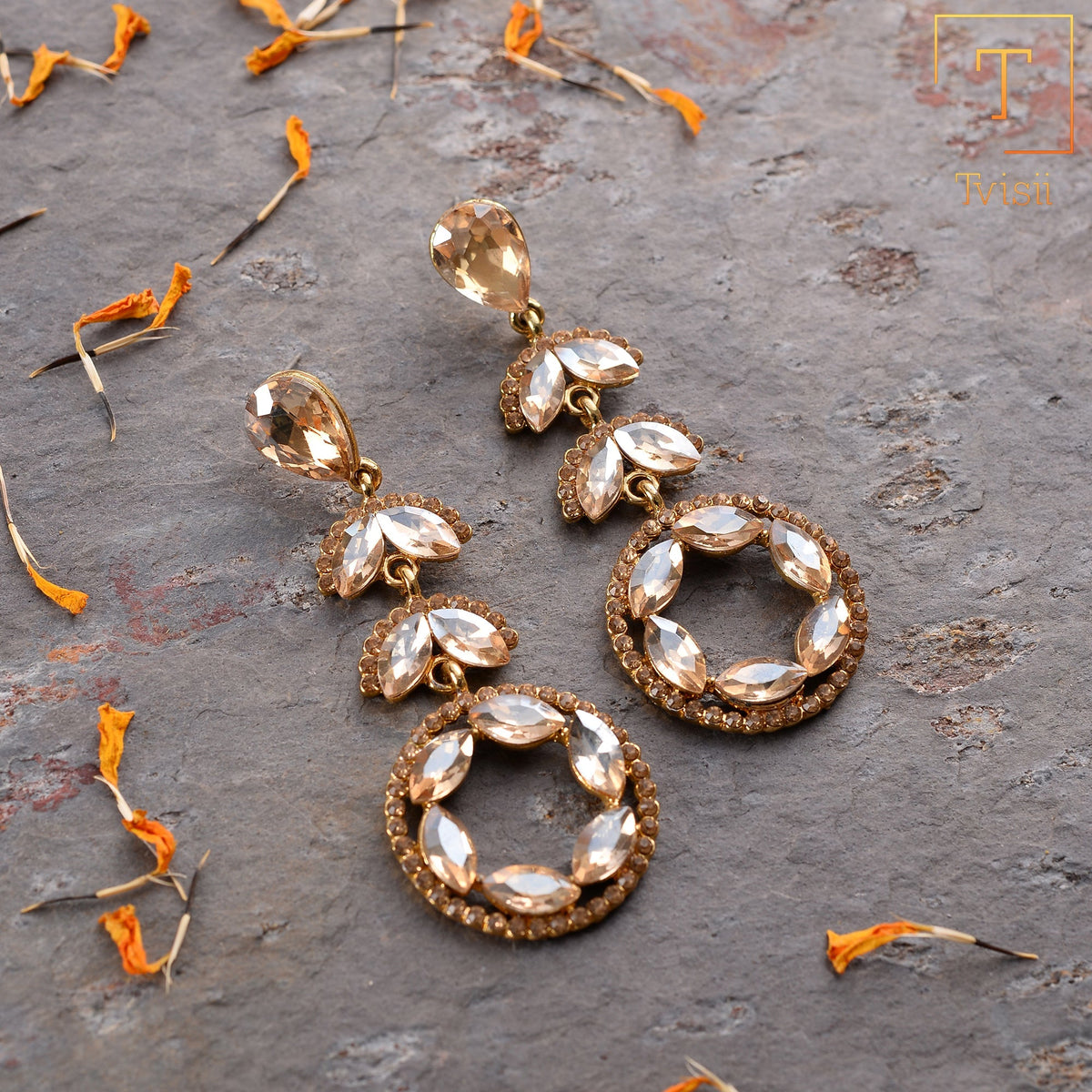 Rose Halo- Stone studded dangler earrings