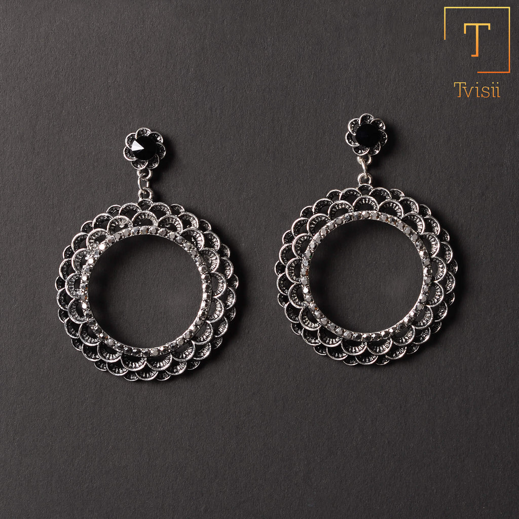 Lotus Loop- Stone studded dangler earrings