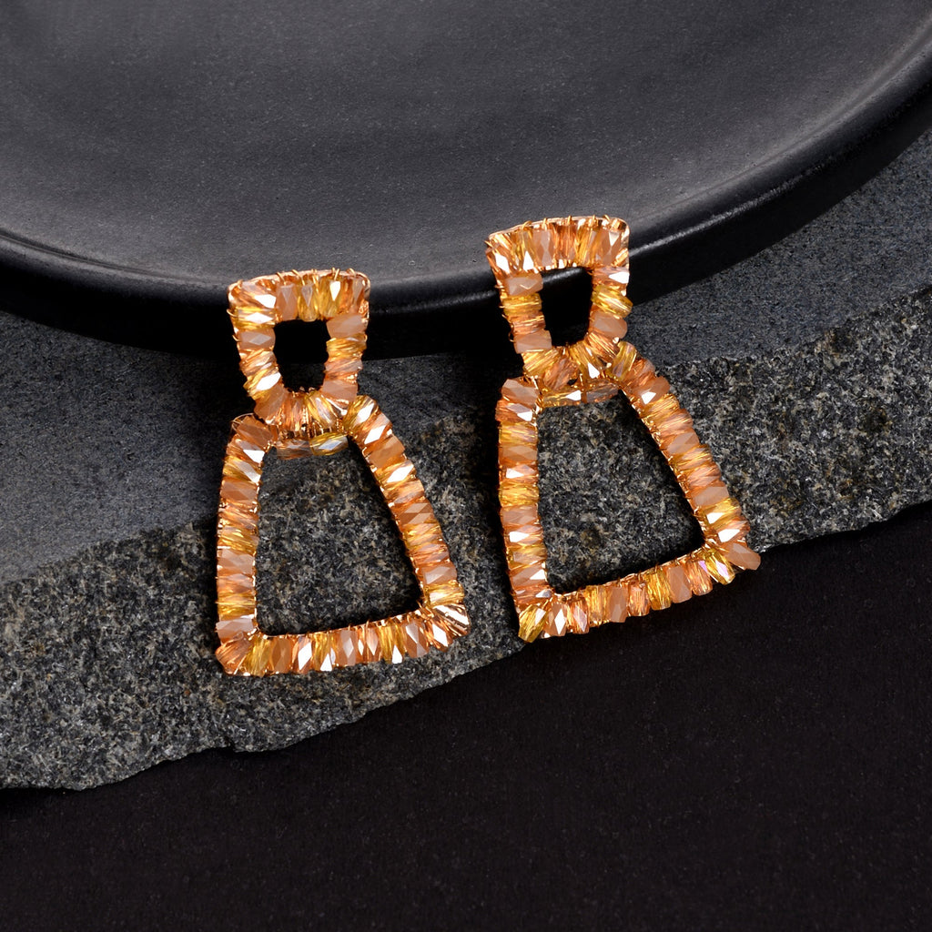 Pop Thread- Stone studded dangler earrings(Orange)