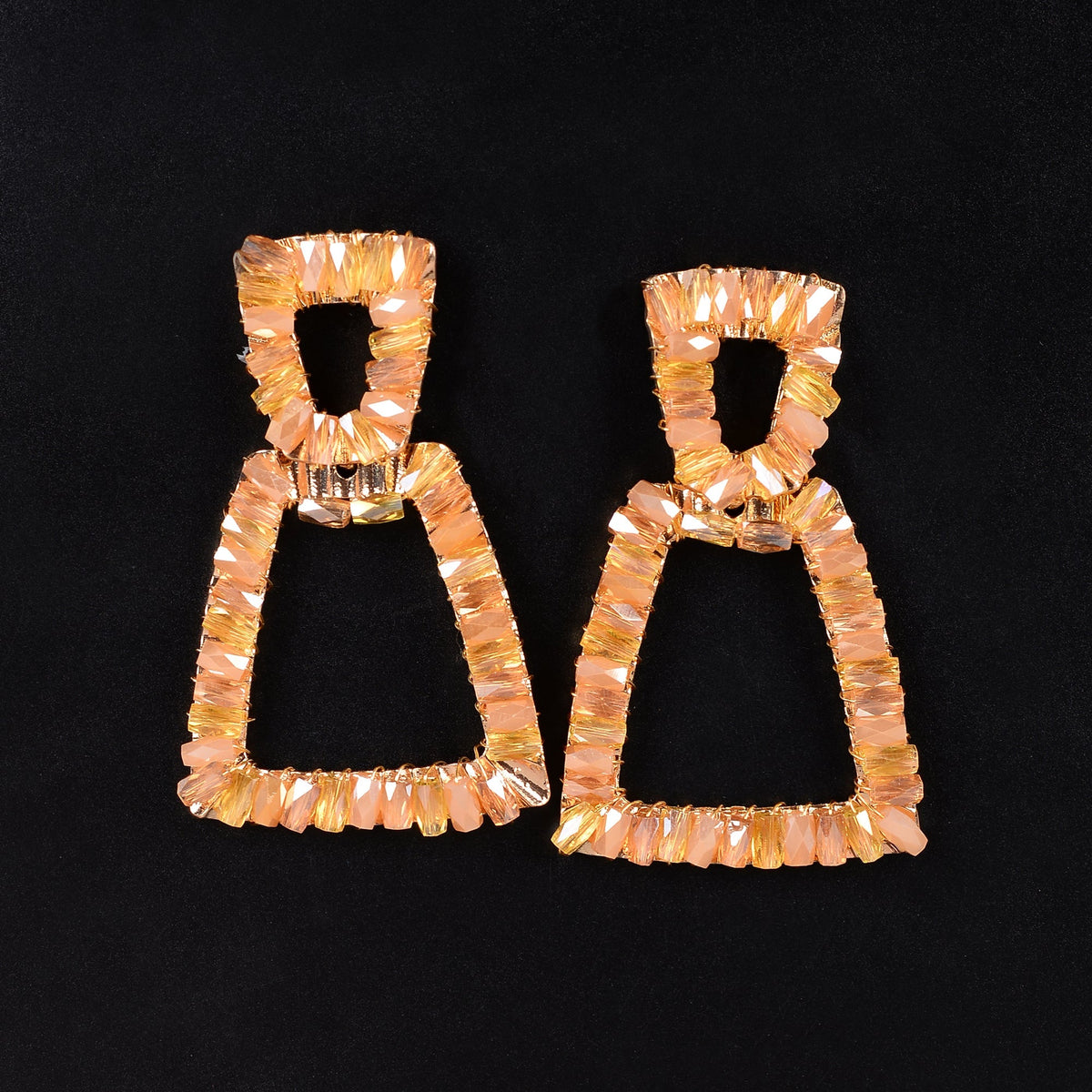 Pop Thread- Stone studded dangler earrings(Orange)