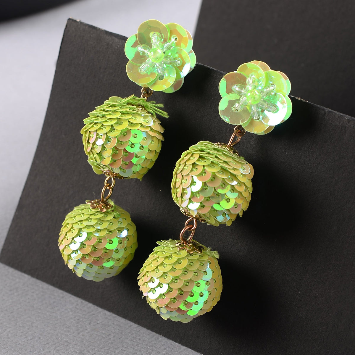 Blingy Beauty- Sequin floral dangler earrings
