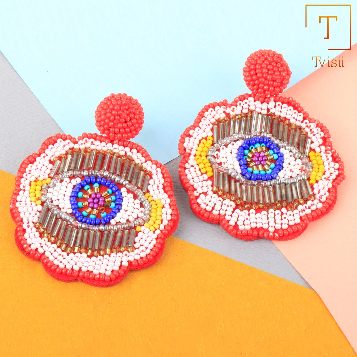 Echo Thread- Eye shape beaded Dangler earrings