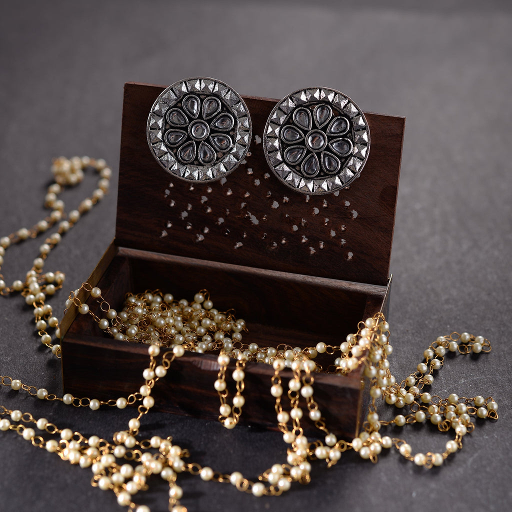 Silver drops- Stone studded stud earrings