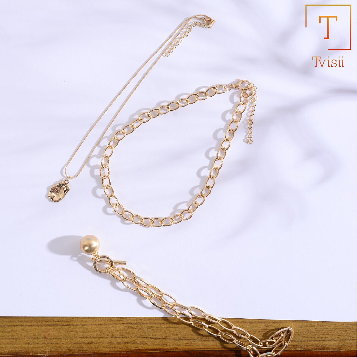Pebble Thread- golden  layered necklace