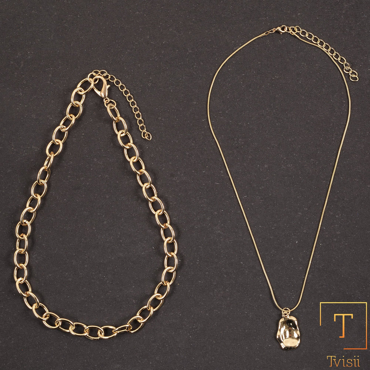 Pebble Thread- golden  layered necklace