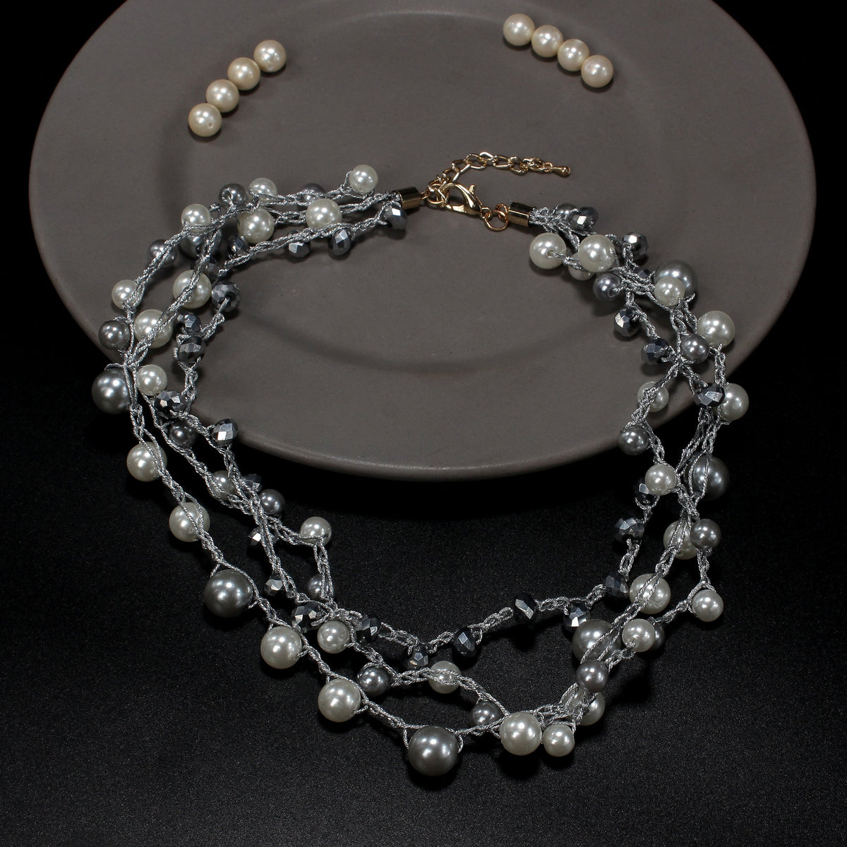 Statement pearls- Pearl studded statement neckpiecegolden  layered necklace