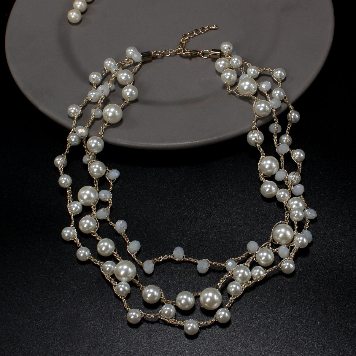 Statement pearls- Pearl studded statement neckpiecegolden  layered necklace