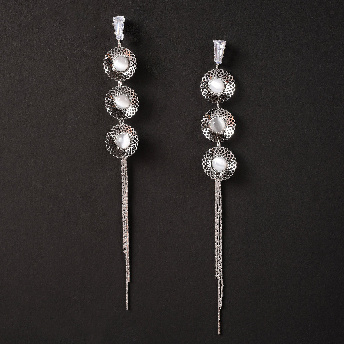 Petal Thread- Stone studded Dangler earrings